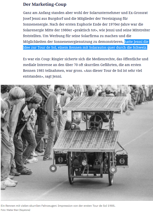 ruediloeffel's tweet photo. Am Anfang der #EMobilität stand der spätere @EVPpev_BE-Grossrat Josef Jenni. Er hatte die Idee zur #TourdeSol, einem Rennen mit Solarautos quer durch die Schweiz. #Sonnenenergie @TabeaBossard @steinerhampi
👉 https://t.co/wco54yFmmy @chzellweger @derbund https://t.co/57S2CwRCob