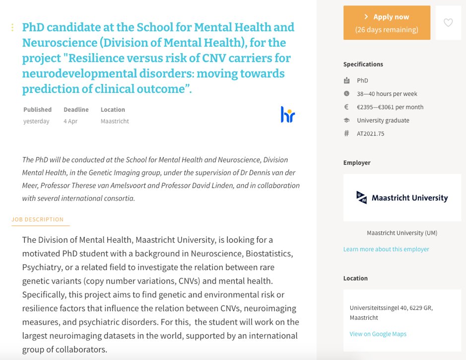 Come work with us! New PhD position available, to work on large-scale genetics and neuroimaging data, identifying resilience factors for mental health, supported by a great team of collaborators: shorturl.at/ajmvS
Please share and retweet!
