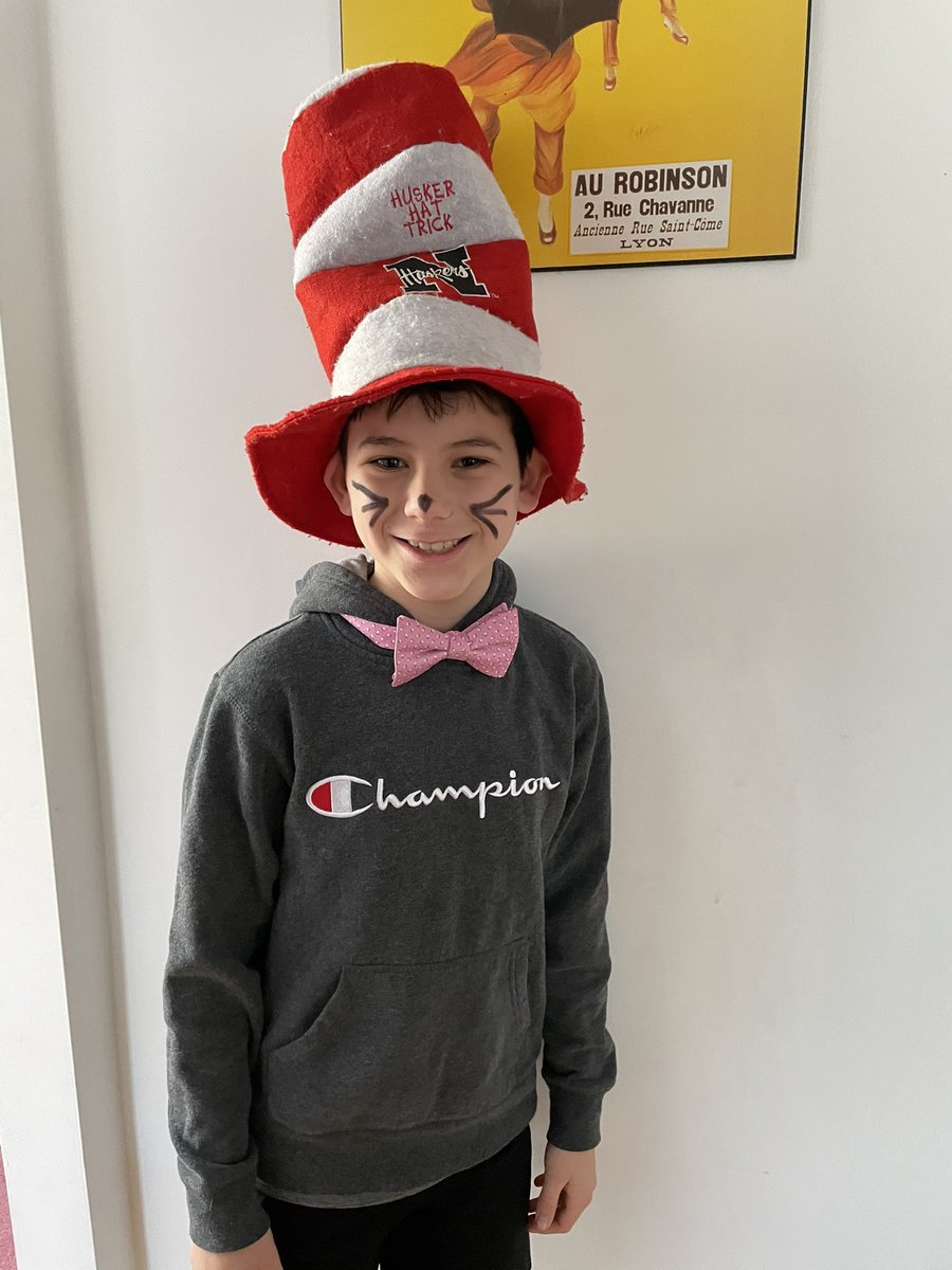 nmhaus's tweet photo. Character Day at school for Will (the Cat in the Hat) The Red House won the Hawk Nest Challenge last month. #BeWES @WoodlandMilford @goulart4thgrade https://t.co/0V3rCYLxrv