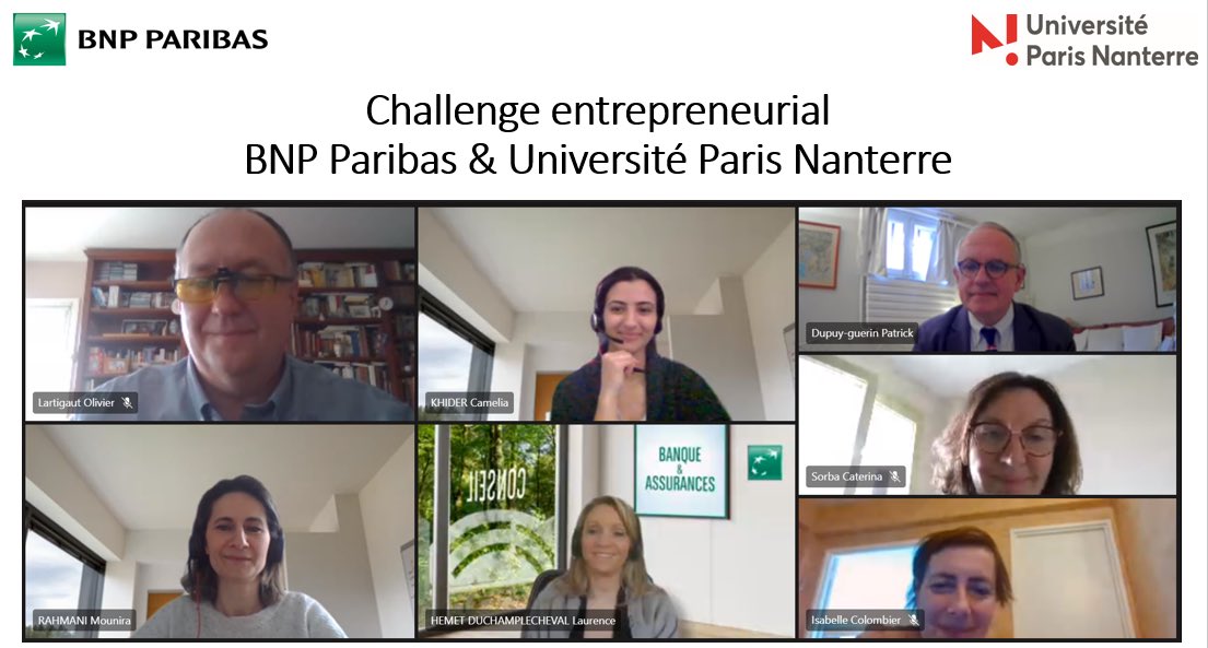 Les jurys du Challenge #entrepreneuriat <a href="/BNPParibas/">BNP Paribas Group</a> &amp; <a href="/UParisNanterre/">Université Paris Nanterre</a> c’est en ce moment! Merci aux étudiants pour leur projet innovant et pour leur engagement! Et merci aux membres de notre jury composés de représentants de <a href="/UParisNanterre/">Université Paris Nanterre</a> et de collaborateurs <a href="/BNPParibas/">BNP Paribas Group</a>