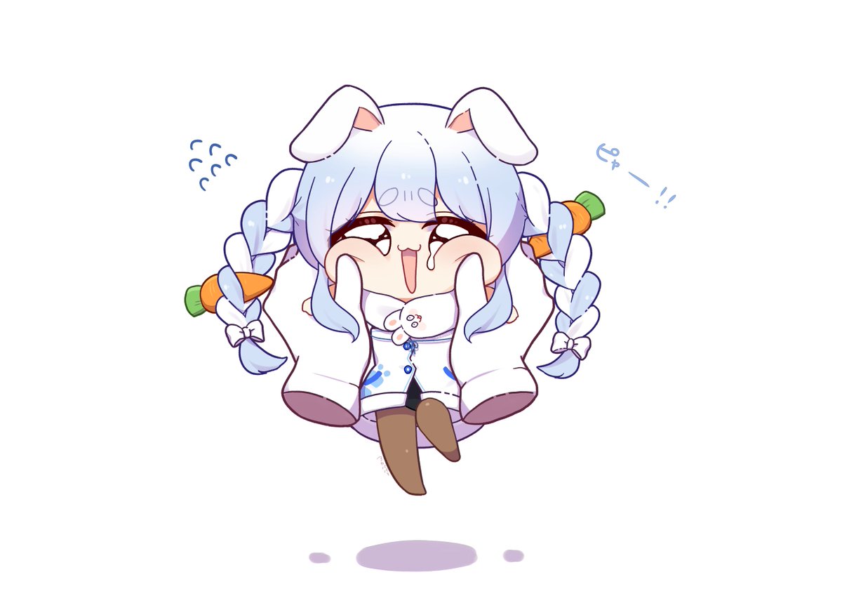 usada pekora 1girl animal ears rabbit ears chibi braid twin braids blue hair  illustration images