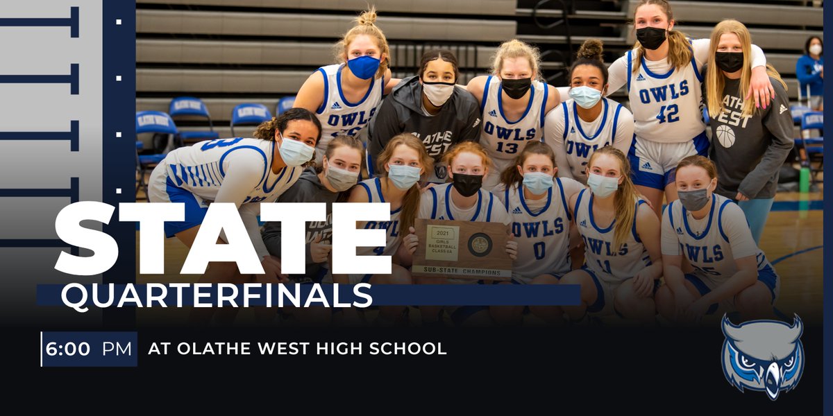 ADButlerOW's tweet photo. Game Day for @ow_owls!  The Owls open up @KSHSAA State Tournament play tonight as they host Olathe North in the 6A State Quarterfinals.
⏰6:00pm
📍Olathe West High School
🎟️Only those on the pass list may attend
💲Tickets are $9 at the door
📺https://t.co/8oArW3PAla https://t.co/HZoFm3UNeA