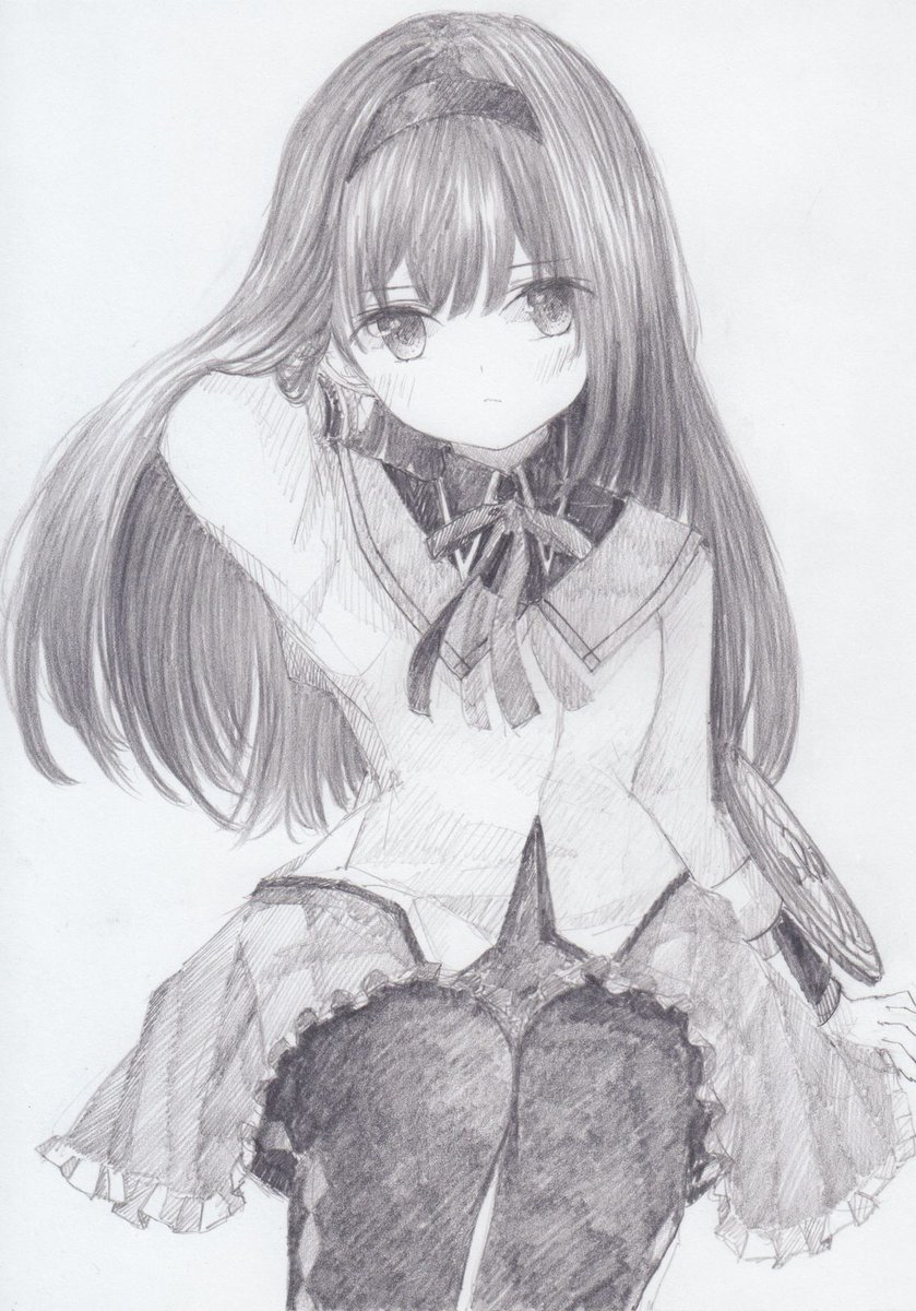 暁美ほむら 「シャーペンで描きました。
魔法少女まどか☆マギカより、暁美ほむらです
#魔法少女」|くろいうさぎのイラスト