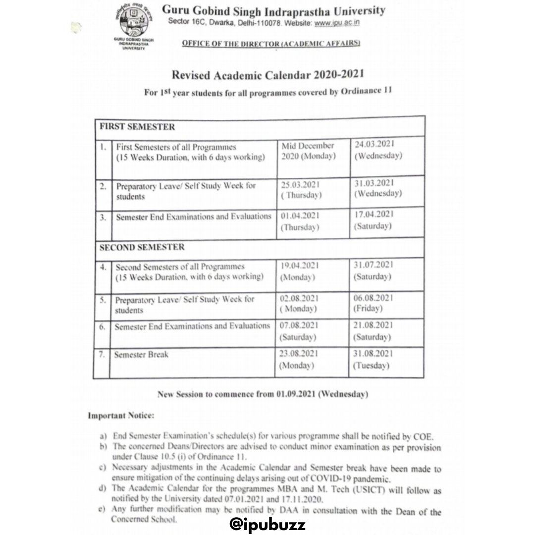 ipubuzz's tweet photo. #Buzzflash: As per the latest notice from GGSIPU, revised calendar for the academic year 2020-21 has been released. Visit https://t.co/QE3HU1j6KG to know more.
#buzzflash #ipu #students #ggsipu https://t.co/uR5CX394ks