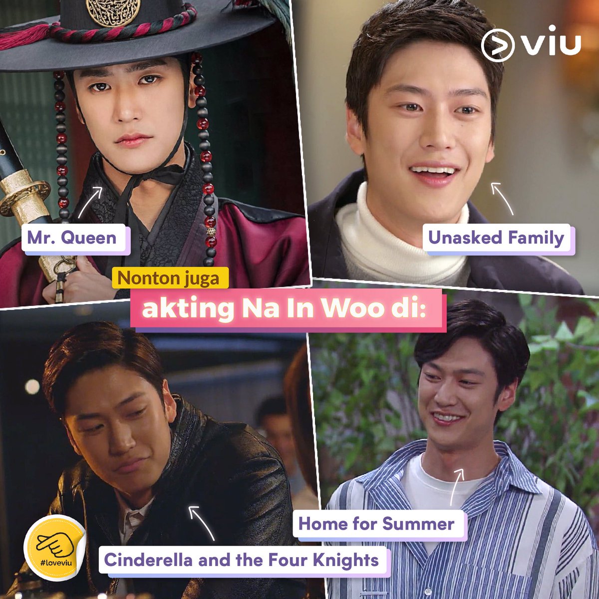Viu_ID's tweet photo. Oh iya, kamu juga bisa nonton akting #NaInWoo lainnya di Viu lho! Ini dia listnya ya yeorobun~
#Viu #LoveViu #ViuOriginal #RiverWheretheMoonRises #MrQueen #UnaskedFamily #CinderellaandtheFourKnights #HomeforSummer https://t.co/N9ihaI7T5C