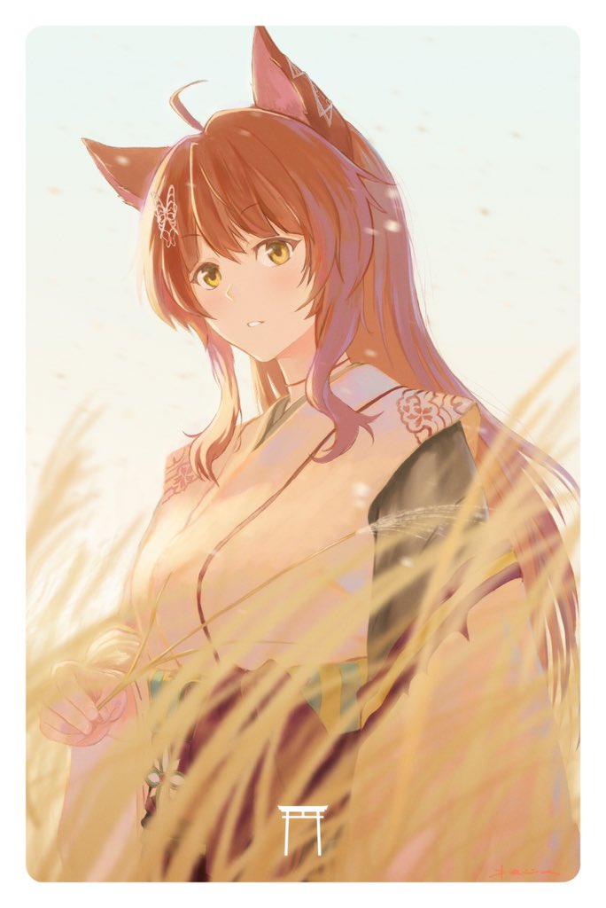 1girl animal ears solo hair ornament portrait ahoge fox ears  illustration images