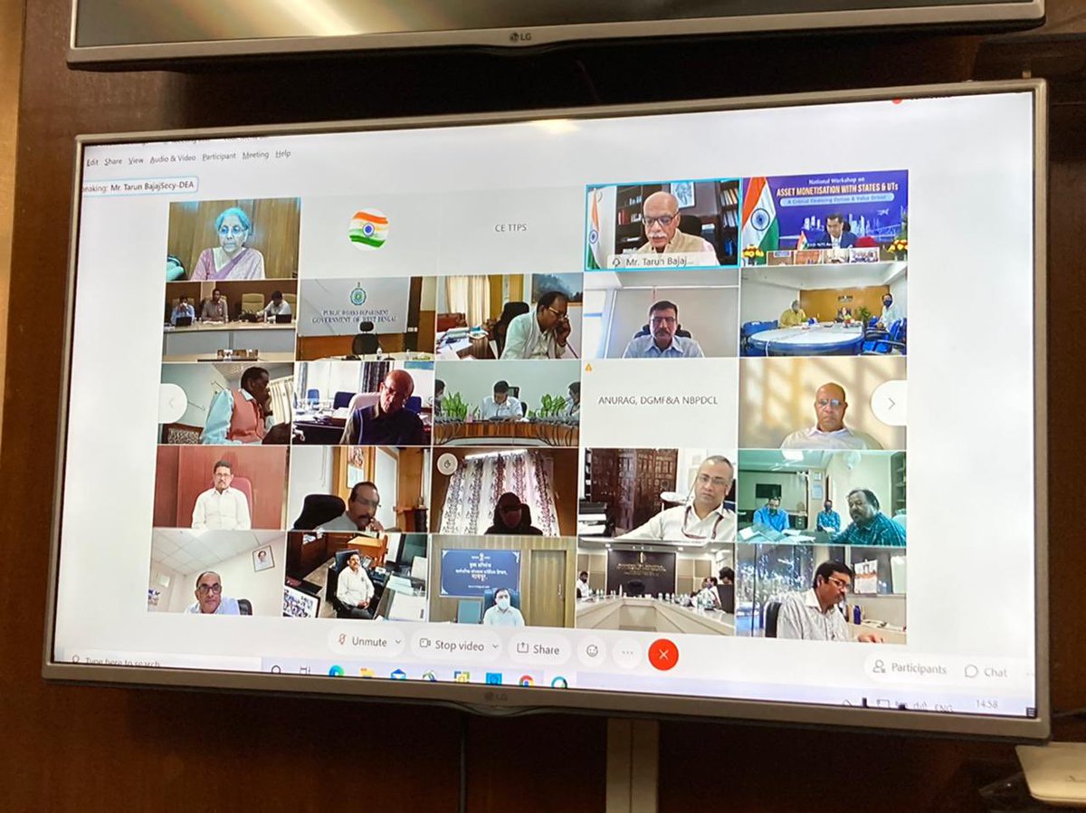 Finance Minister Smt. <a href="/nsitharaman/">Nirmala Sitharaman</a> chaired the National Workshop with States/UTs on Asset Monetization organised by #NITIAayog through virtual conference in New Delhi today. (1/5)