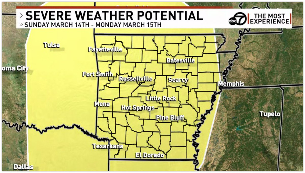 ToddYakoubian's tweet image. The entire state has the potential for strong to perhaps severe storms Sunday into Sunday night.

Stay with KATV Channel 7, the team with the most experience. #ARWX
