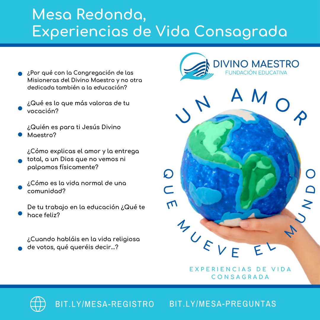 divinomaestrofe's tweet photo. Un amor que mueve el mundo🌍

📅 Miércoles, 10 de marzo
🕣 20:30 ESP 14:30 GMT-5
👩‍💻 Gratuito y online
https://t.co/Fntv8wueDR
💬¿Tienes preguntas? 
https://t.co/CCmRBidSZM

¡Te esperamos! 👋

#DivinoMaestro #IdyEnseñad https://t.co/N5sS55Avay