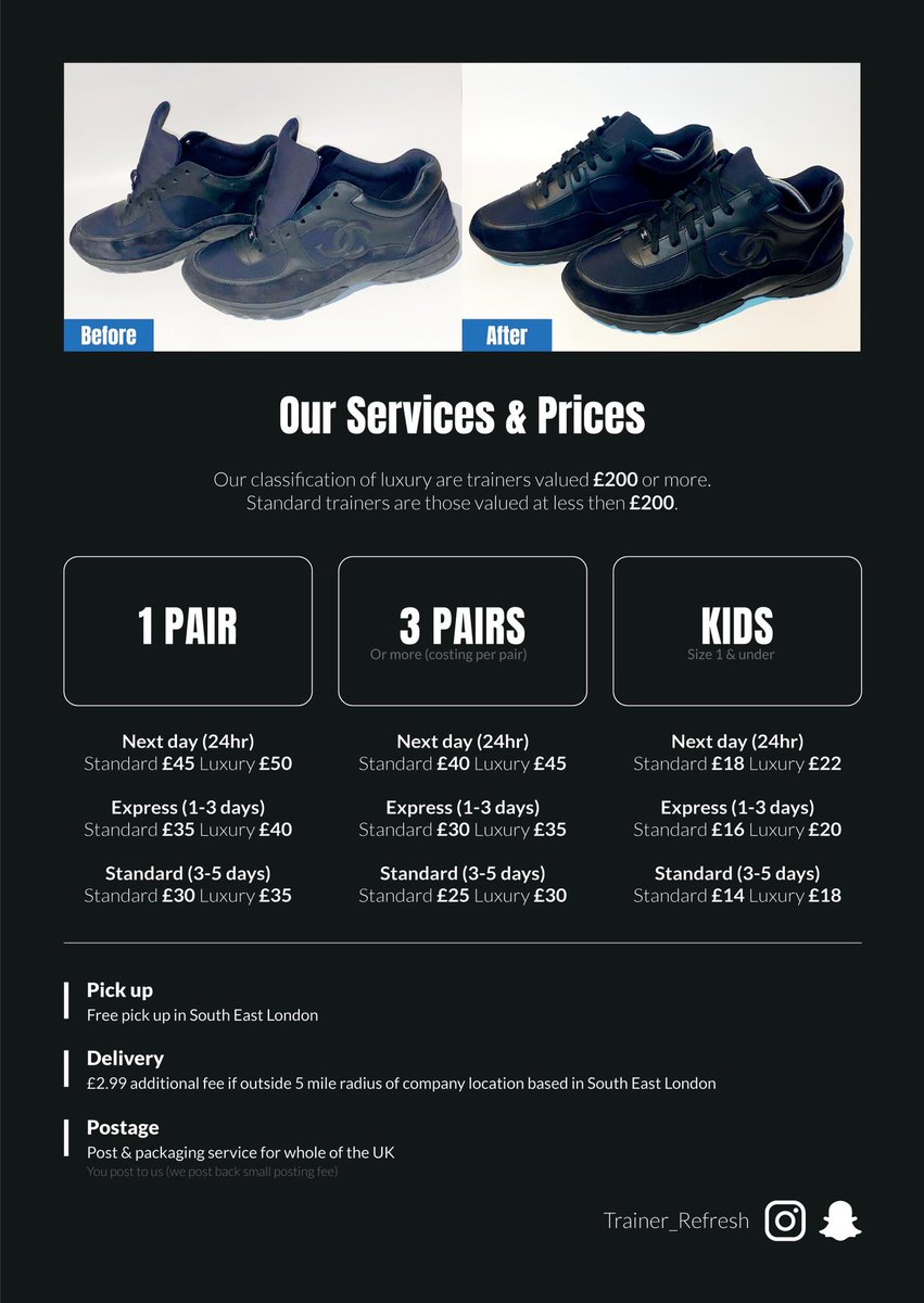TrainerRefresh's tweet image. On our flyers is all the information you need to get your trainers refreshed today🧼 #Flyers #sneakers #refresh #fresh #trainers #step