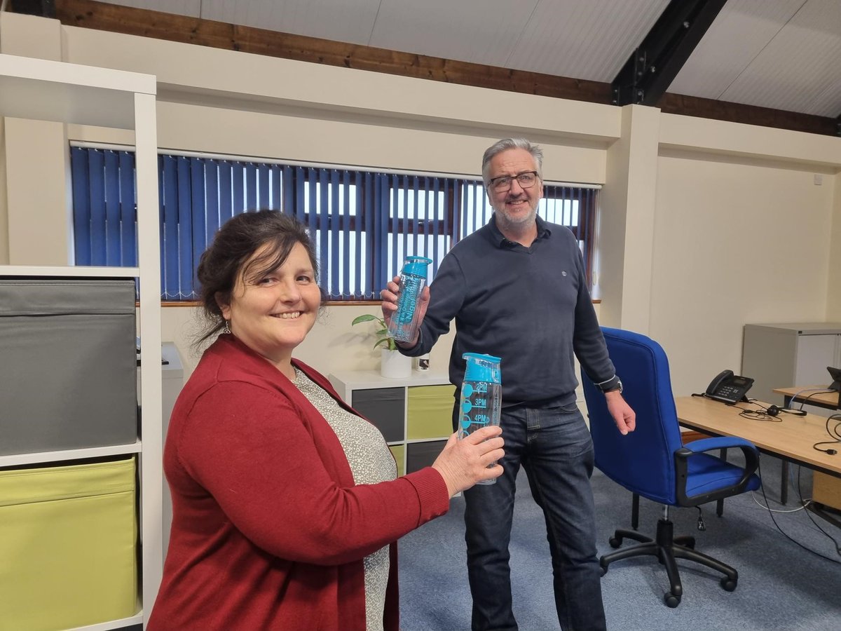 BRHConsultants's tweet photo. Week 2 of the #LetsWalkDevon challenge organised by
@activedevon and the Baker Ruff Hannon team is still going strong! Over 500k steps and 20kg of CO2 saved so far. Nigel and Kate looking good with their personalised water bottles! https://t.co/8RIzTjAroi