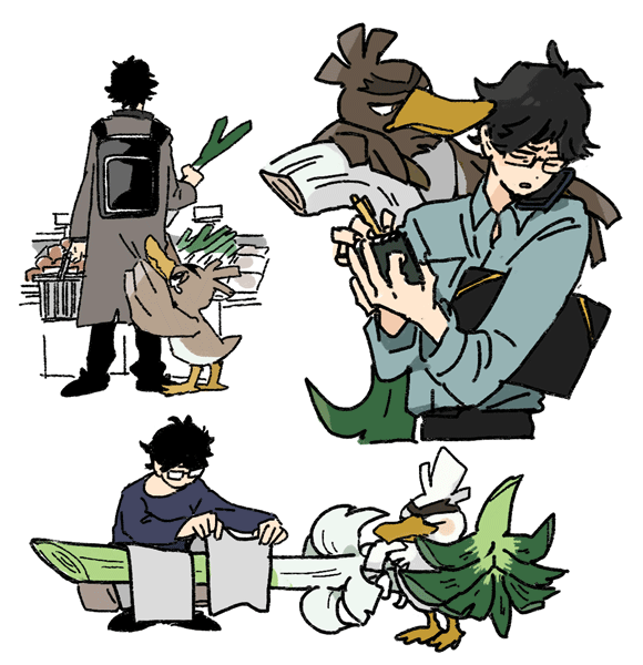 spring onion 1boy pokemon (creature) holding bag male focus glasses  illustration images