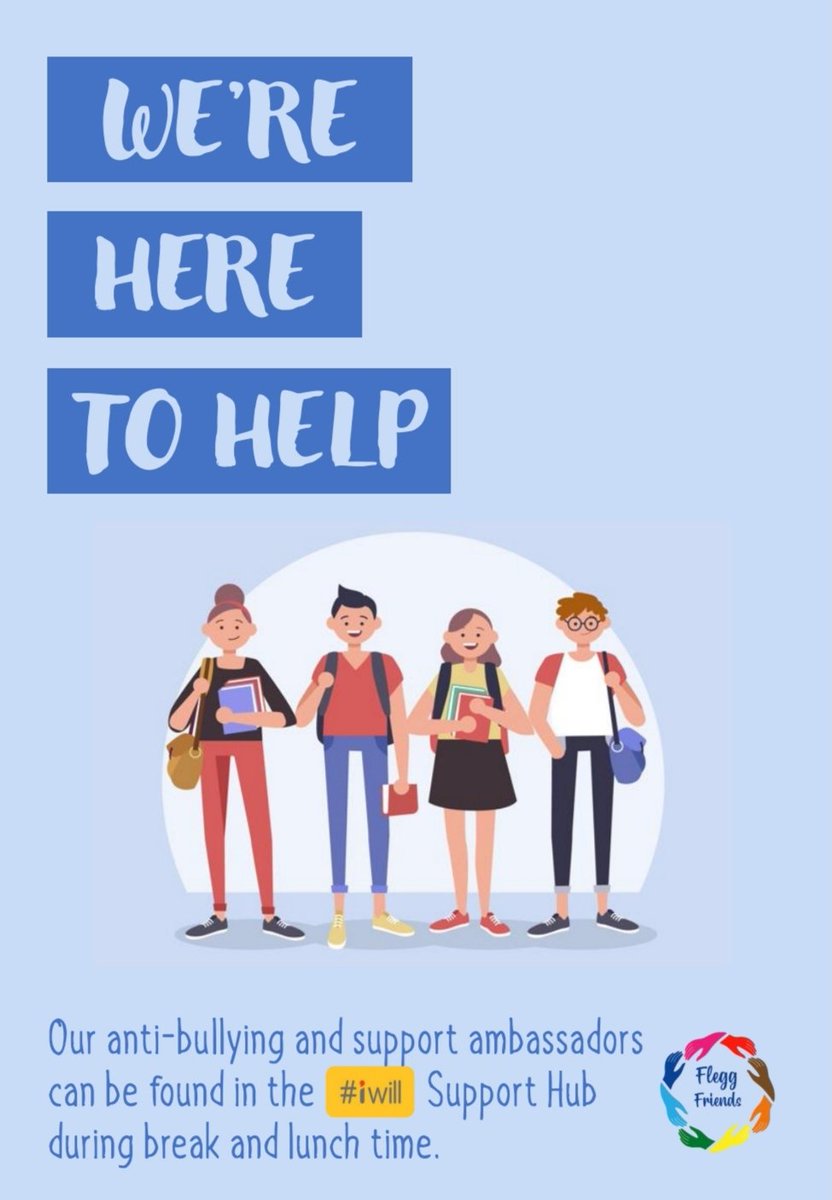 FleggWill's tweet photo. The #iWillSupportHub will also be opening fully in the coming days. This gives students a chance to work alongside our #FleggFriends as part of our anti-bullying work towards creating a happy, safe and successful community for all. https://t.co/Ylx6MngvHF