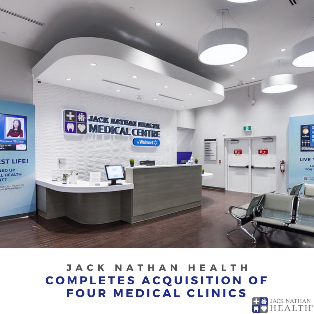Jack Nathan Medical Corp announced the acquisition of four operational medical clinics, in Ontario, previously owned by medical partner Dr. Hamilton Jeyaraj, and located inside Walmart stores in Ontario.

For more information, visit our website lnkd.in/eJzk5Vm