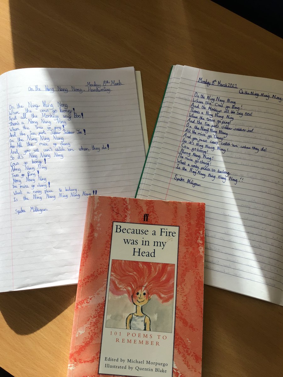 Kingfisher Class hand writers have been keeping up those skills at home.  Fabulous poem that we copied out too.  We had a go at reading it out as a whole class. Who knew that in Ning Nang Nong the cows go bong?  <a href="/L3arnAT/">Learn-AT</a> #BackToSchool