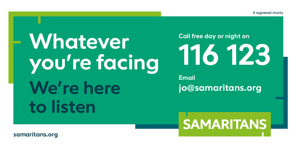samaritans's tweet image. If you’ve been affected by recent events in the news, you can always talk to us. Our volunteers are here to listen 📱 116 123 ✉️ jo@samaritans.org 💚