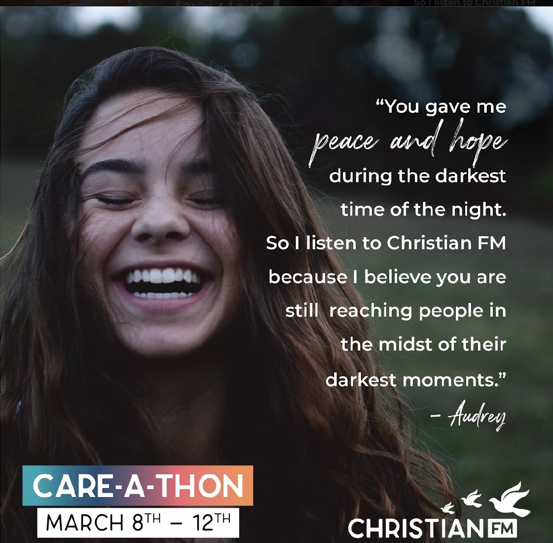 ChristianFM's tweet image. Be sure to give towards our Care-A-Thon event! Donate at ChristianFM.com or call 1-800-780-0919