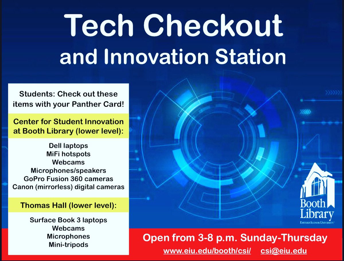 EIU_CSI's tweet photo. Are you working on an assignment and your laptop keeps bothering you? You can come at Booth Library & Thomas Hall (lower level) to loan out a computer to carry on with your work!
#boothlibrary #eiu #eiutech https://t.co/jP5x1AVdzd
