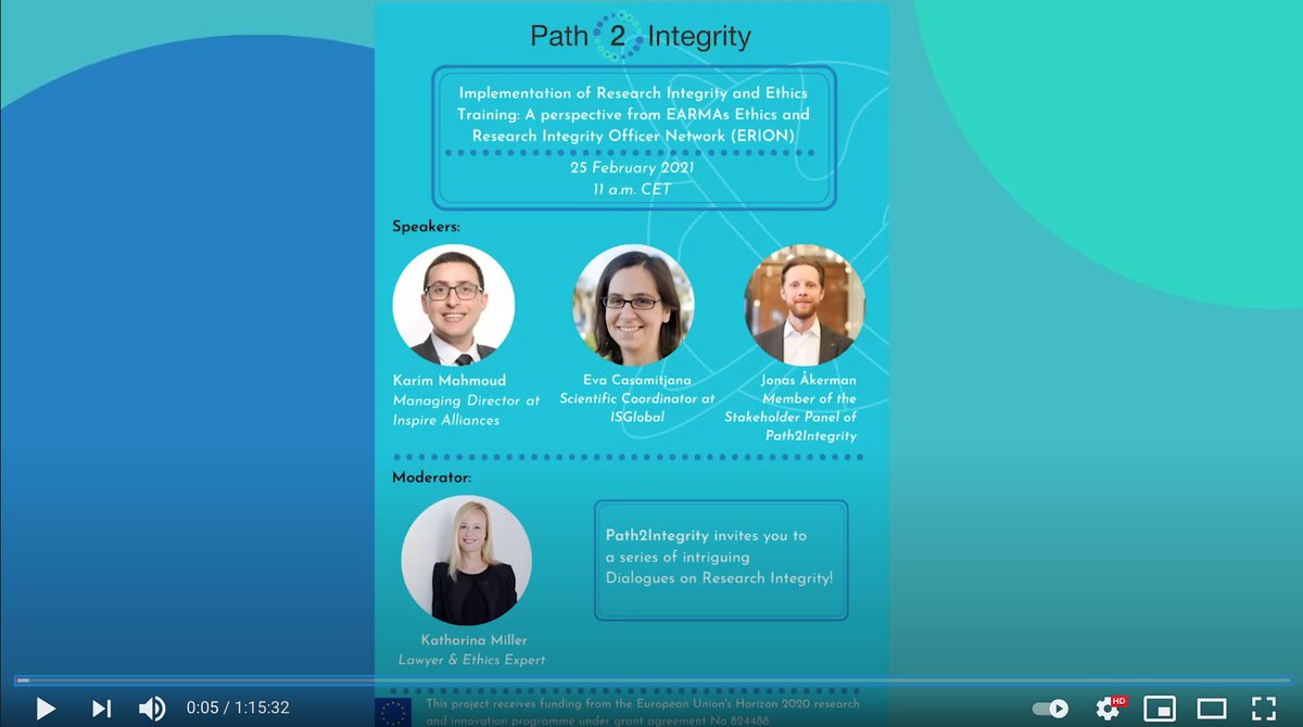 Path2Integrity's tweet photo. 📢Path2Integrity is sharing that the recording from our fourth Dialogue on #research #integrity is now available on the project's YouTube Channel!

💡Interested in how to implement #RI and #Ethics Training?
🎥Watch the recording here: https://t.co/V1SD2zTN6H https://t.co/T8npr74Pu9