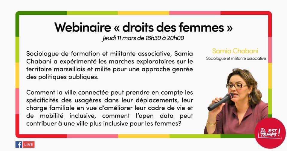 📆 Jeudi 11 mars à 18h30, suivez notre Facebook Live « Droits des femmes »
🎤 Vous pourrez suivre le témoignage de Samia Chabani, sociologue et militante associative.

facebook.com/events/7320757…