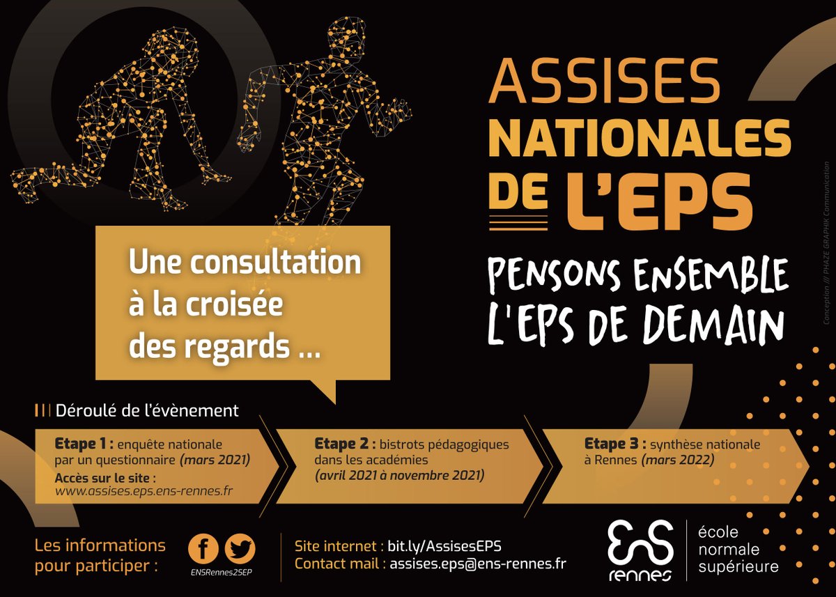 PENSONS ENSEMBLE L’EPS DE DEMAIN 👏! Quel que soit votre statut participez aux Assises Nationales : une consultation qui croise les regards pour répondre aux #enjeux actuels et futurs de l’#EPS. 
+infos>bit.ly/AssisesEPS
#AssisesEPS #EPS2050 #EPSdemain