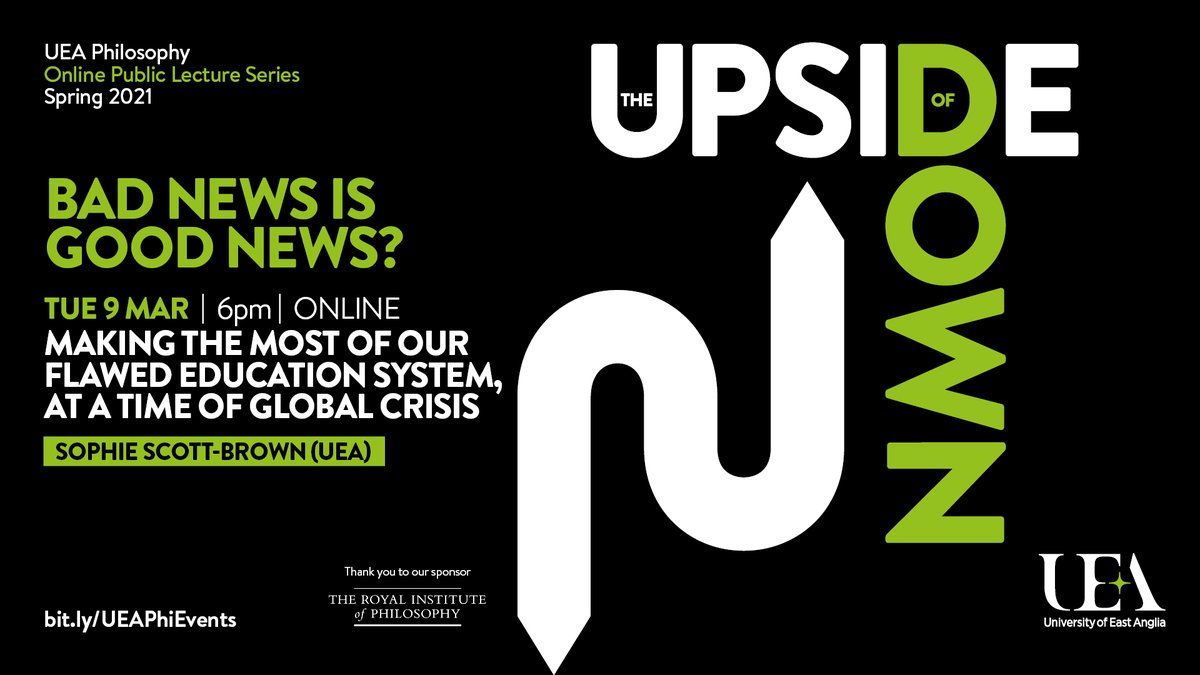 There's still time sign up to tonight's free <a href="/philosophyuea/">UEA Philosophy</a> Public Lecture. Sophie Scott-Brown, will discuss ‘Making the Most of Our Flawed Education System, At a Time of Global Crisis’, followed by an audience Q&amp;A. 

TUE 9 MAR | 6pm | Book now: bit.ly/UEAPhiEvents