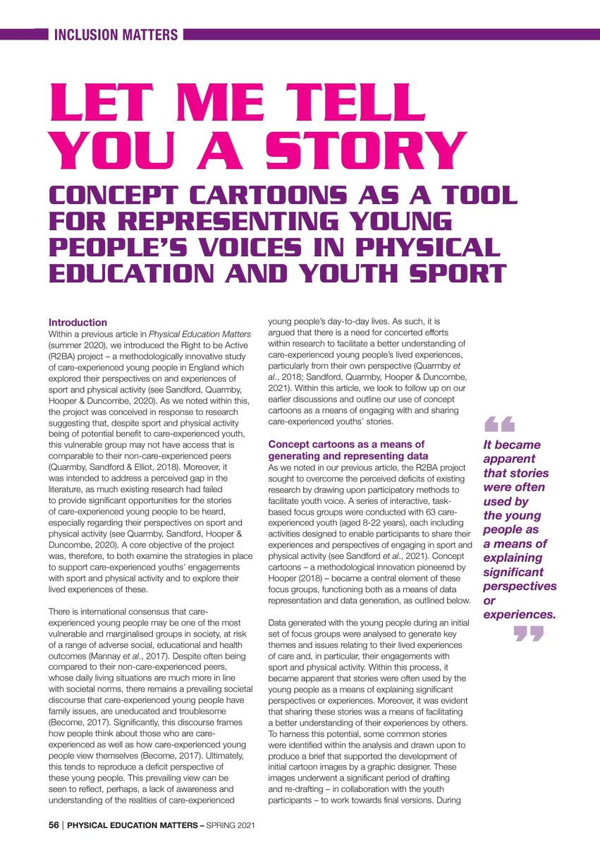 DrORHooper's tweet photo. Final version of our forthcoming #R2BA article in #PEMatters - on using concept cartoons for representing youth voice - is looking 👌
Be sure to check it out @afPE_PE members!
@DrRASandford @DrTomQ @DuncombeRebecca https://t.co/SUJ7t2O3n3