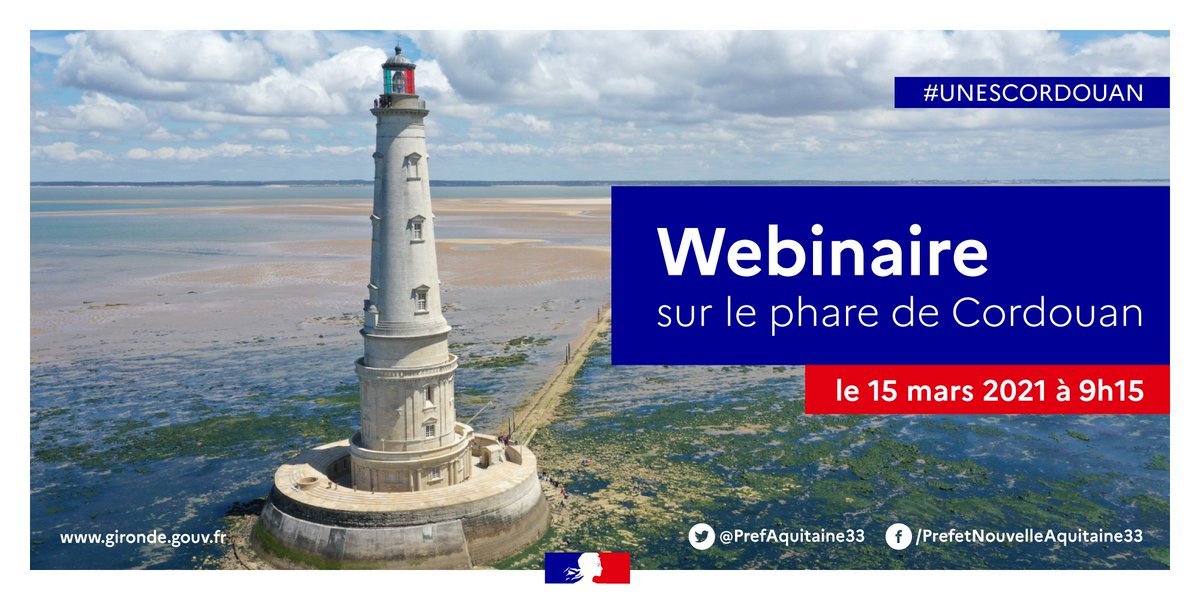 PrefAquitaine33's tweet image. ⚓🧭Vous souhaitez participer au webinaire sur le phare de #Cordouan "de la connaissance à la valorisation d'un bien universel".

📅Rdv le lundi 15 mars 2021 à partir de 9h15

Pour vous inscrire🖊️ et connaître le programme détaillé📋 👉bit.ly/3enOuwk