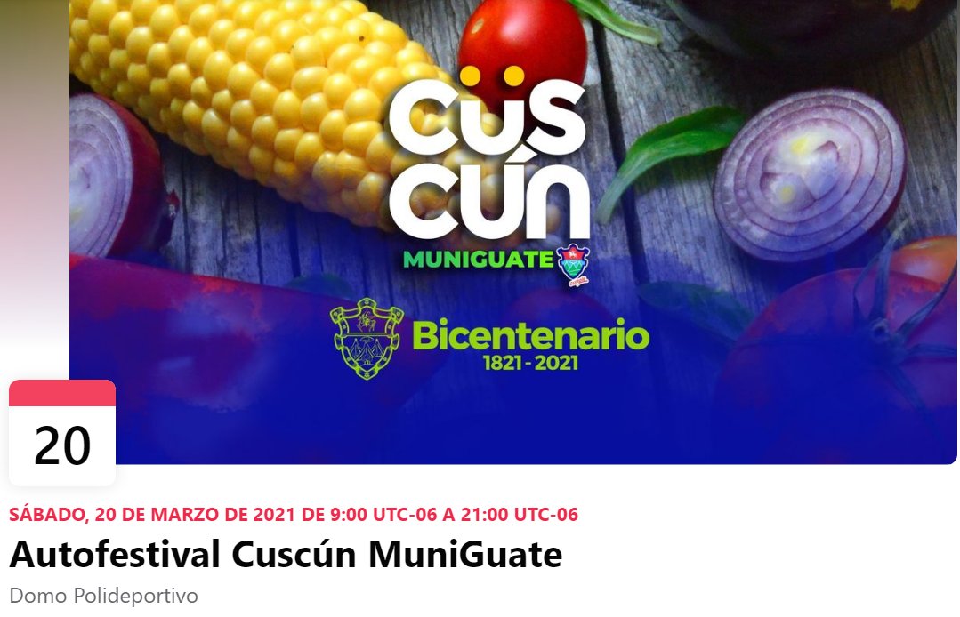 Auto Festival <a href="/cuscunmuniguate/">@CuscunMuniGuate</a>
Un encuentro gastronómico y cultural que reunirá diferentes sabores y experiencias de continentes del mundo.

👉🏽 facebook.com/events/9055600…

#JuntosLogramosMás
#MuniGuate #AlcaldeQuiñónez 
#FestivalGastronómico
#CuscúnMuniGuate #BɪᴄᴇɴᴛᴇɴᴀʀɪᴏGT🇬🇹