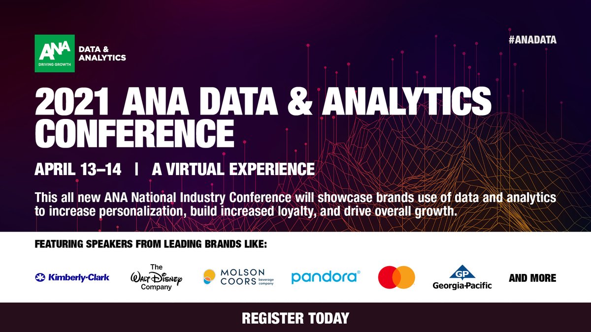 ANAmarketers's tweet photo. Marketers from some of the world's top brands will be sharing their data and analytics insights at #ANAdata. Will you be there to learn from them? Save your virtual spot here: https://t.co/f6e5sC57So https://t.co/iUCayNg342