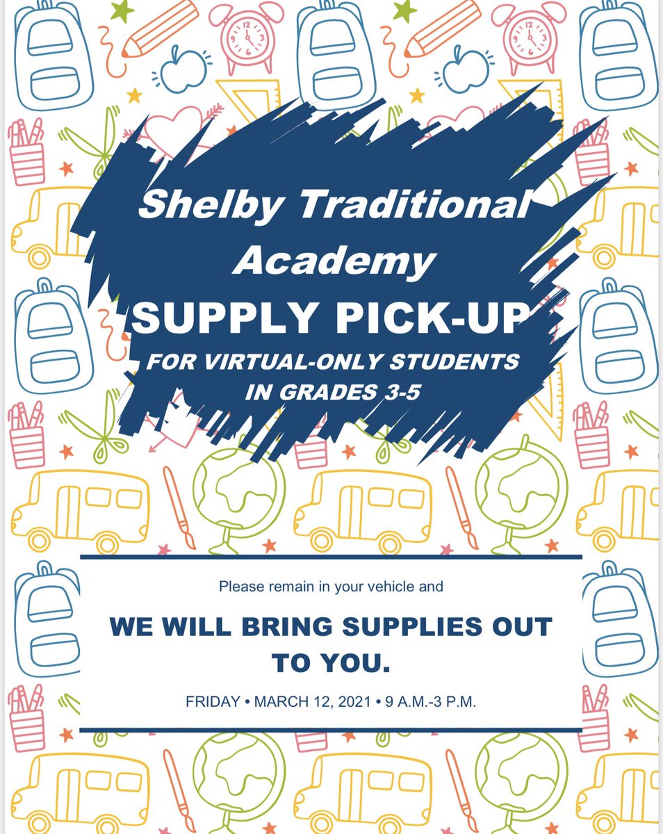 Shelby Academy (@shelbyjcps) on Twitter photo We are gearing up for hybrid/virtual learning with another supply pickup! Come see us on Friday to get what you need! We will have supplies for 3rd-5th grade virtual learners as well as those K-2 students who missed out on our last giveaway! <a href="/DocHowardJCPS/">Jimica Howard</a> We are gearing up for hybrid/virtual learning with another supply pickup! Come see us on Friday to get what you need! We will have supplies for 3rd-5th grade virtual learners as well as those K-2 students who missed out on our last giveaway! <a href="/DocHowardJCPS/">Jimica Howard</a>