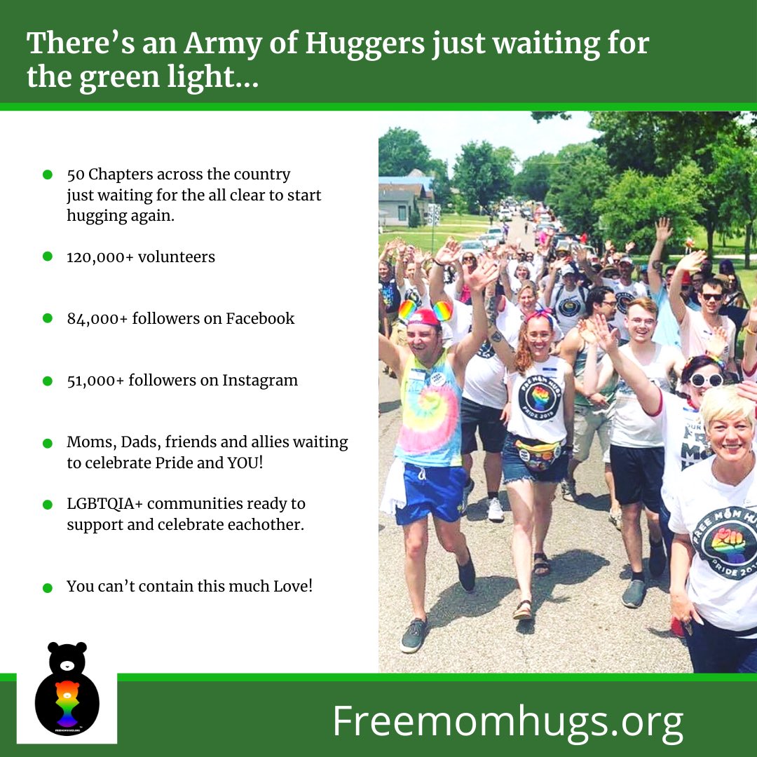 freemomhugs's tweet photo. We are deep in preparations for the day when our Army of Huggers can get back to the business of celebrating our #LGBTQ family and friends! Are you ready to join us?
https://t.co/a5IHPaIRjt #lovewins #Equality #freemomhugs #beyondthehug https://t.co/FLPqEfPWAZ