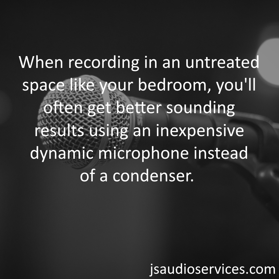 jsaudiosvcs's tweet photo. The more sensitive condenser will capture more of the room's unwanted reflections.

#tiptuesday #getitrightatthesource #recording #studiolife #recordingstudio #homestudio #homerecording #makemusic https://t.co/Kce1vHbuYv