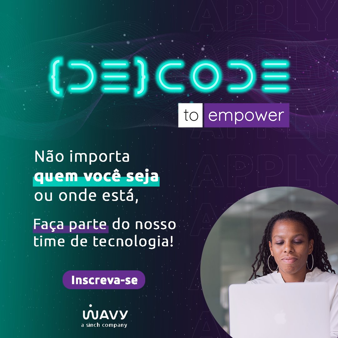 As inscrições estão abertas para o {DE}CODE to Empower, programa de talentos em tecnologia focado em diversidade de gênero, com oportunidades para pessoas desenvolvedoras em #Frontend e #Backend. Saiba mais em: lnkd.in/epZee7Q