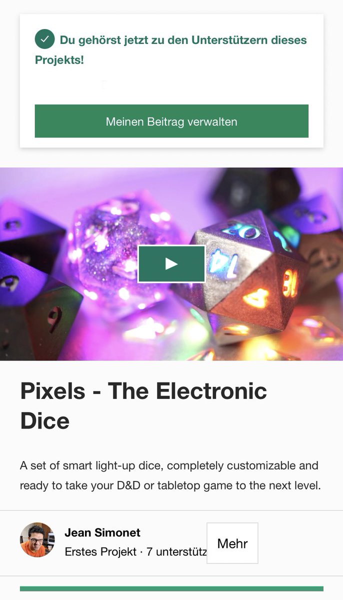 Man gönnt sich ja sonst nix. 
Das muss man einfach unterstützen!!!
<a href="/pixels_dice/">Pixels - Electronic Dice</a> 
#dice #dnd