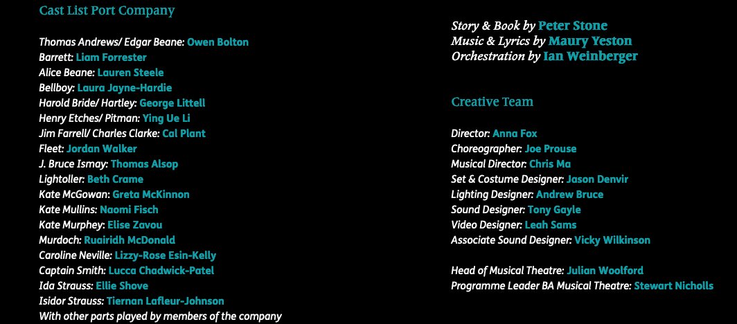 About to watch one of my all-time favourite musicals, TITANIC -- presented online by 3rd year MT students from <a href="/The_GSA/">GSA</a>.