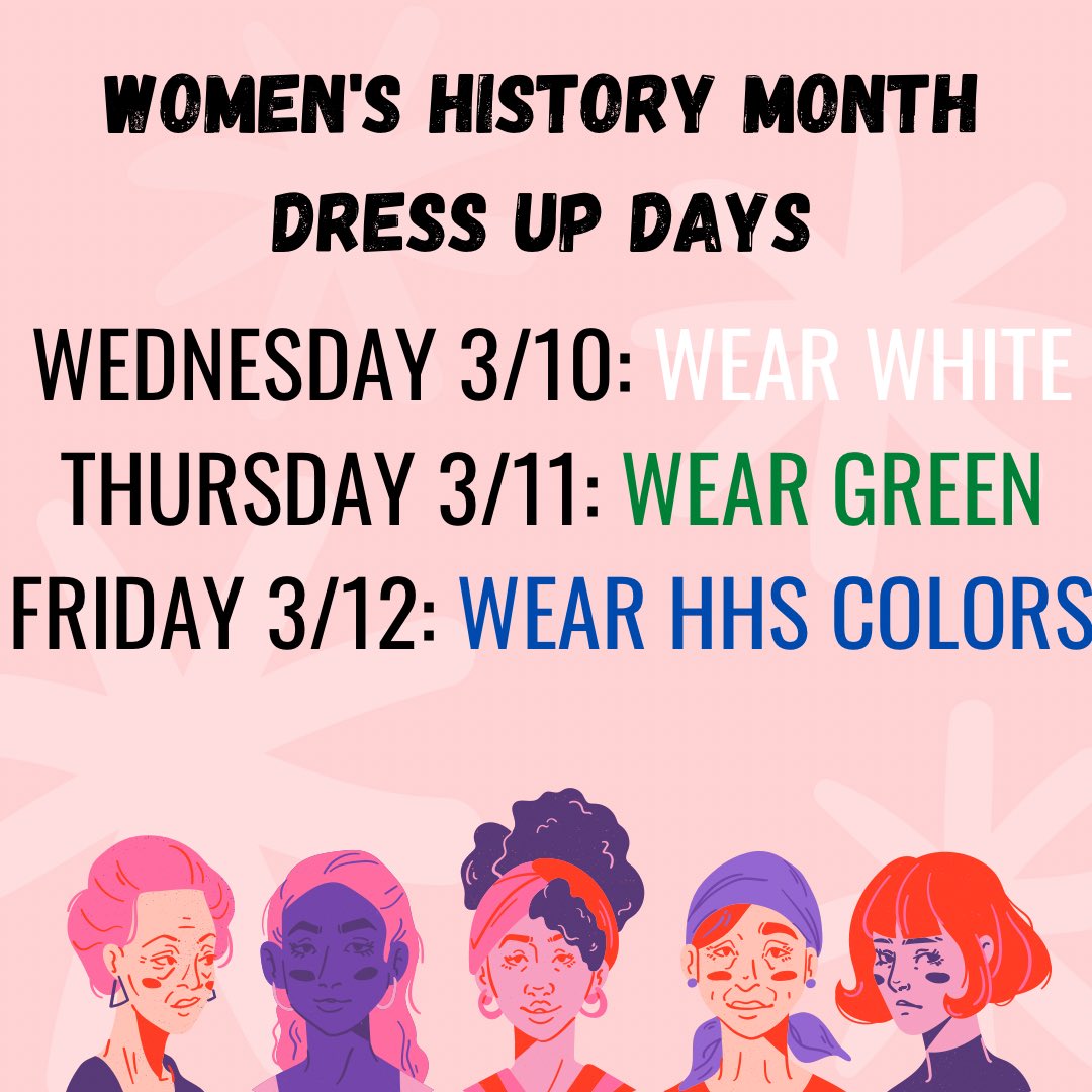 Here are this weeks dress up days! Happy Women’s History Month!