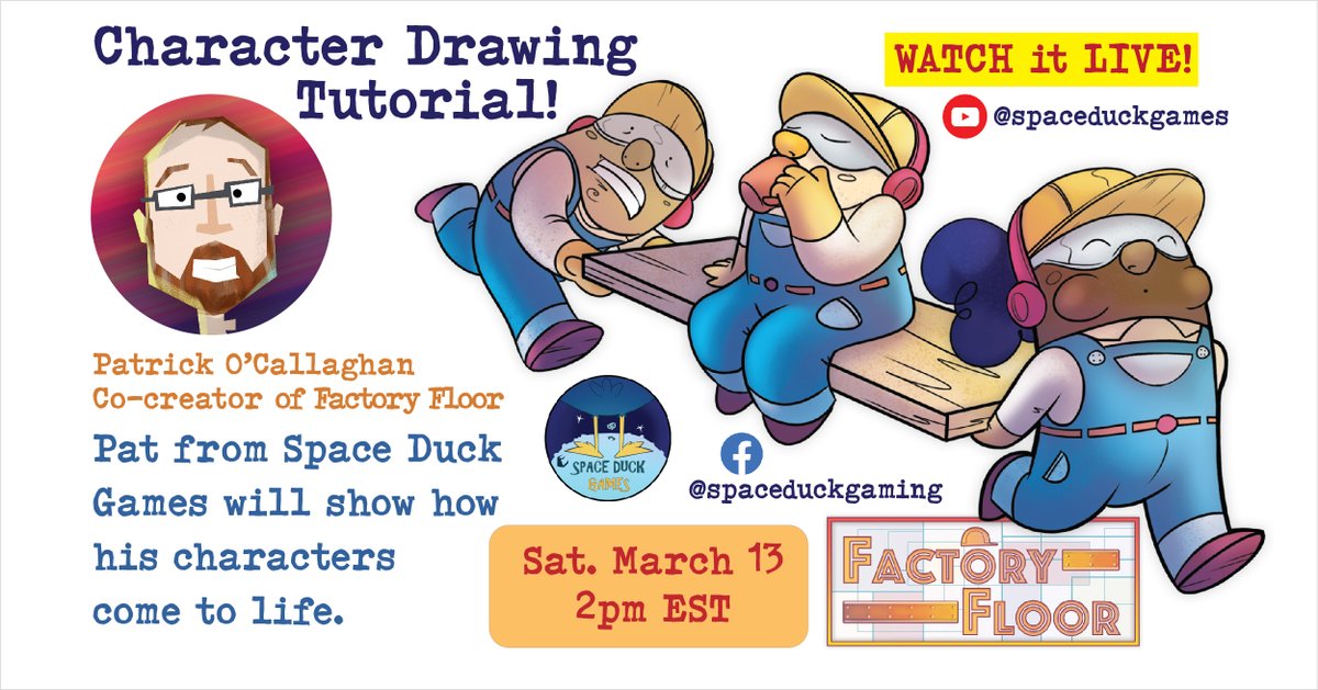 SpaceDuckGames1's tweet photo. Watch Pat flex his artistic muscles as he creates characters LIVE in this fun and inspiring tutorial. Catch it on our YouTube Channel - Space Duck Games #boardgames #kickstarter #characterdesign #characterart https://t.co/QkivesH07s