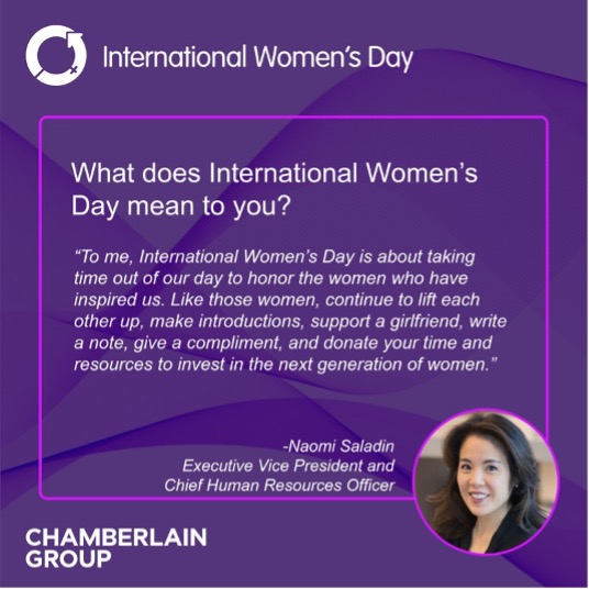 Chamberlain_Grp's tweet photo. We asked the 10 women of our Board of Directors and Extended Leadership Team to share what International Women’s Day means to them. Today, we hear from Chamberlain Group Chief Human Resources Officer Naomi Saladin and Chief Marketing Officer Pam McMeen. https://t.co/pVALlD12zI
