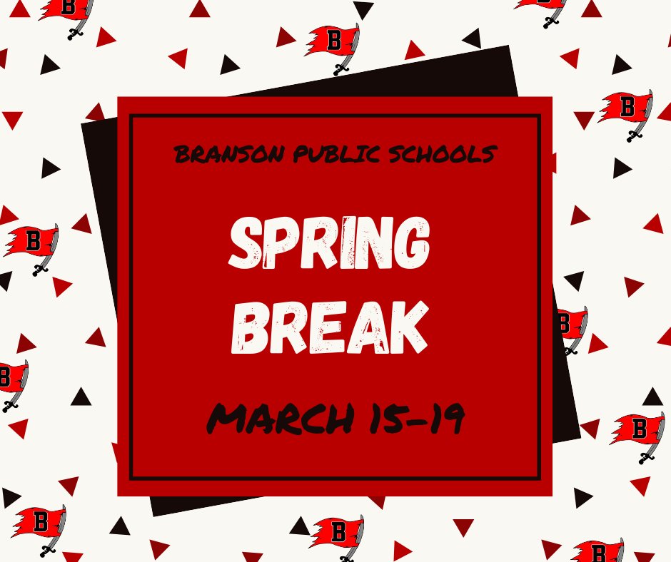 bransonschools's tweet image. Don't forget, Spring Break is next week! There will be no school Monday, March 15 - Friday, March 19. #BringOnSpring #WeAreBranson