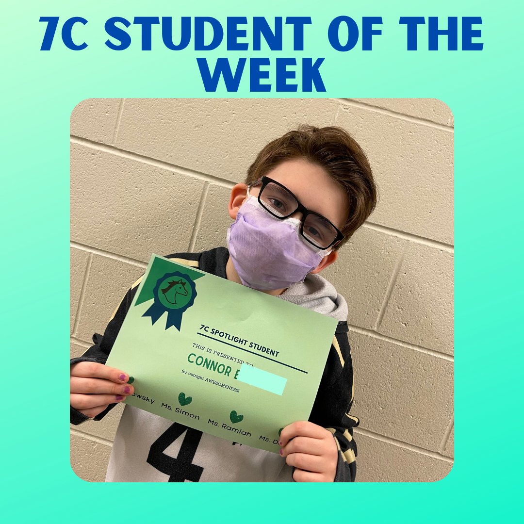 MrsRakowsky's tweet photo. Connor was selected as one of our 7C Students of the Week! Connor is such a kind soul who works hard, takes care of others, and is someone we can always count on. We are so happy that Connor is part of our team. @MPS_Kiewit #proudtobe7C https://t.co/TsxM0uP65q