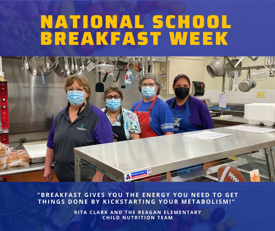 It’s National School Breakfast Week which celebrates the importance of a nutritious school breakfast! Mrs. Clark and her Child Nutrition team at Reagan Elementary support our students with breakfasts which give them the energy to be productive learners each day! #NSBW21
