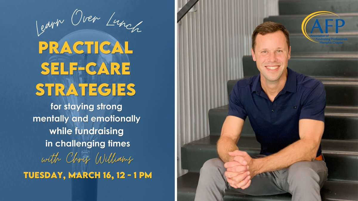 Register today for this amazing virtual learning opportunity! Join us Tuesday, March 16 as Chris Williams shares practical self-care strategies for fundraisers. $10 for members, and $15 for guests events.r20.constantcontact.com/register/event…