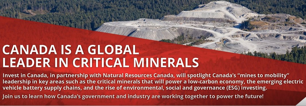 NRCan's tweet photo. Happy #CANADAatPDAC Day! At the virtual trade show today, #YourCMMP is highlighting 🇨🇦 as a supplier of #CriticalMinerals. We’ve got what the world needs for the batteries and EVs of the future! @Invest_Canada #PDAC2021 https://t.co/IZMAMfg4zW