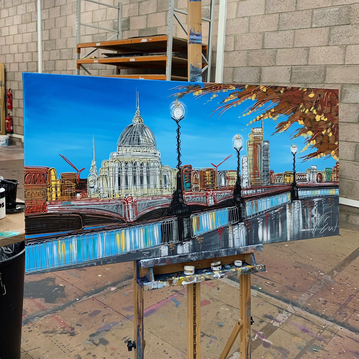 The Queens Walk #ontheeasel #queenswalk #southbank #lamppost #stpauls #thethames #lovethisview #originalartwork #saucebottle #wip #studiolife