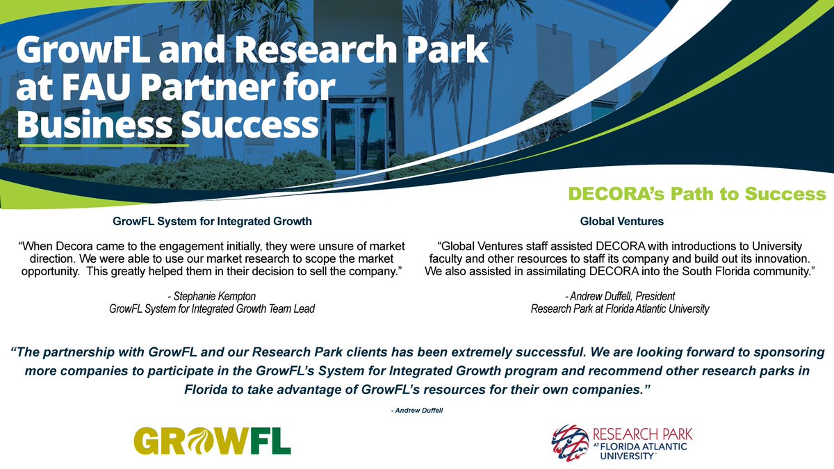 ResearchParkFAU's tweet photo. As a new #tech company in the U.S, Decora faced many challenges. However, it overcame those obstacles w/the support of the #ResearchParkFAU &amp; #GrowFL. Business success takes true collaboration and that is why we partner with @growfl to support companies pave a path to success! https://t.co/A84rQObbtb