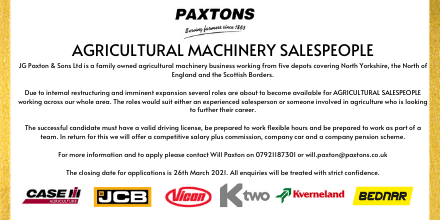 We're recruiting! Please contact Will Paxton on 07921187301 or will.paxton@paxtons.co.uk for further information.