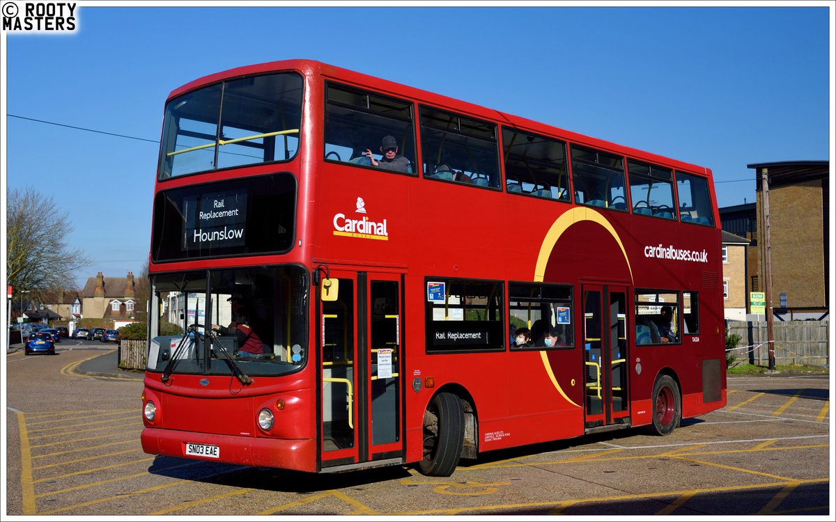 rootymasters's tweet image. One of my favourite local operator liveries is Cardinal Buses whose buses can often be seen on rail replacement duties such as at Staines (27/02/2021).