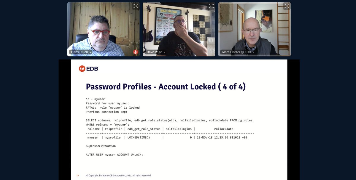 kangarootlinux's tweet photo. We have kicked off our 4th webinar of the #OPENvirtual series with @EDBPostgres Thanks Dave &amp; Marc. Did you miss this session &amp; are you looking for advice in #PostgreSQL #Security? You can still register &amp; get the replay 👉https://t.co/cjJFa8PXig 
#data #EDB https://t.co/lyJTzWxFFO
