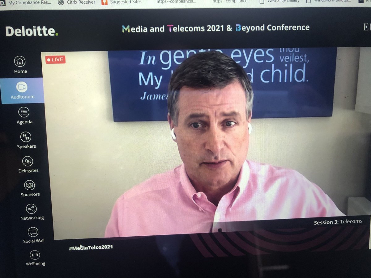 #mediatelco2021 conference. Ronan Dunne of Verizon “ telco networks are in many cases literally lifelines”. What a great response to COVID from the telco sector. We “innovated at unprecedented rates”...thank you!